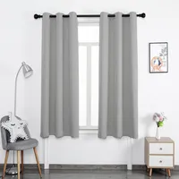 7MAGIC Vorhang Gardinen Blickdicht mit Ösen, 260g/m² Schwerer Verdunkelungsvorhang lichtdicht Hellgrau HxB 145x140 cm (2 Stück)