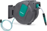 VONROC VONROC Wand-Schlauchbox - Inkl. 35m Gartenschlauch, Verbindungsschlauch, Tülle, Kupplungen & Wasserhahnanschluss - Automatisches Aufrollsystem