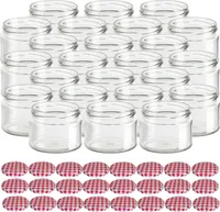 gouveo 24er Set Einmachgläser 300 ml Salsa mit Schraubdeckel karo-rot - Vorratsgläser mit Drehverschluss TO82 - Marmeladengläser, Einkochgläser