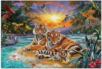 40x30 Diamanten Malerei Zum Selbermachen DIY Diamond Painting Tigerfamilie