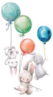 dekodino® Wandtattoo Aquarelltiere Hasen Babys mit Luftballons Kinderzimmer