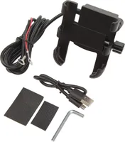 2 v 1Motorcycle Phone Mount Charger Zpětné zrcátko nebo držák mobilního telefonu na řídítka černý