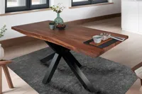 Esstisch 240 x 100 cm Tim, Baumkantentisch nussbaumfarben, Akazienholz massiv, Spider-Gestell aus Metall Schwarz