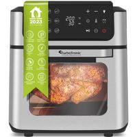 TurboTronic digitaler Heißluftofen - XXL 12 Liter 1800 Watt mit Pommes Trommel / Korb & Drehspieß für Hähnchen Mini Backofen & Power Heißluftfritteuse Airfryer Dörrgerät ab 50°C