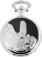 Motiv Taschenuhr Adler Vogel Motiv + Kette und Clip Weiß Schwarz Silber Sprungdeckel Analog Quarz 9480822000102
