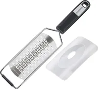 FACKELMANN Handreibe 2-Wege 30 cm SENSE mit scharfer 2-Wege Reibefläche, Hobel mit rutschfestem Soft-Touch-Griff, inkl. Klingenschutz (Farbe: Silber/Schwarz)