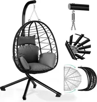 HOMELUX Hängesessel mit Gestell, Hängematte, Hängeschaukel, Hängestuhl mit Kissen, Schaukel Outdoor&Indoor,Polyrattan Korbhängesessel- bis 150 kg