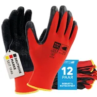 PRO FIT 595 Arbeitshandschuhe – Feinstrickhandschuhe, Latexbeschichtung, Wasserabweisend, Atmungsaktiv, Rutschfest, Unisex, 12 Paar, Rot/Schwarz, Gr.8