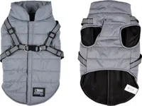 Hunde Mantel mit Geschirr Winterjacke Hundemantel Hundebekleidung Jacken grau, Größe:M