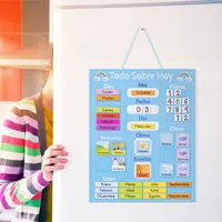 Navaris Kalender Tafel für Kinder - Lerntafel Jahreszeiten Uhr - Magnet Spiel Lernuhr - Kinderkalender Jahreskalender - magnetisch - blau - spanisch