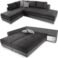 ECKSOFA-DAUERSCHLÄFER Doppelbett 306/223/95 cm Boxspring Federkern Topper, Schwenkteil rechts, Kunstleder Grau+Mikrofaser Anthrazit / 15106