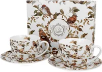 DUO ANIMALS 2er-Set Tassen 280 ml BIRDIES mit Untertassen, New Bone China Porzellan