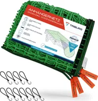 TRIBURG Anhängernetz 3x3,5 m + 10 Expanderhaken mit Eckmarkierungen und Randverstärkung I Ladungssicherung I Anhängerzubehör I Transportnetz