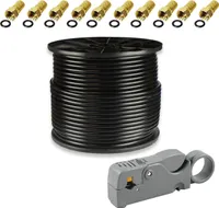 PremiumX 100m PROFI Koaxialkabel Schwarz CU 135dB 4-fach Koax Kabel SAT Antennenkabel 10x F-Stecker Abisolierer 0,51 €/m