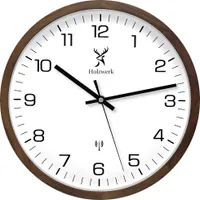 Holzwerk FELSBERG (FUNK) moderne 30 cm Holz Funk Wanduhr mit Zahlen, braun, weiß