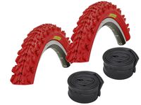 Velo.Set 2 x Kenda K-829 Fahrrad Reifen // 50-559 (26×1,95') Rot + Schläuche, Variante:AV-Schläuche (Continental), Ausführung:Rot