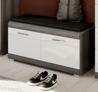 Garderobe Sitzbank "Shawn" in weiß Hochglanz und Rauchsilber grau Garderobenbank