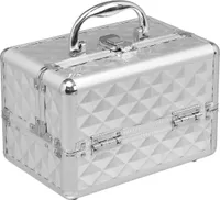 COSTWAY Kosmetikkoffer mit Spiegel, Schminkkoffer Aluminium, Schmuckkoffer Multikoffer Silber