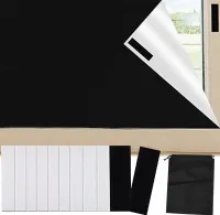Sonnenschutz Verdunklungsstoff, 100% Fenster Verdunkelung, 150x250cm Verdunklungsstoff Meterware für Alle Fenster, mit Tasche, 10 Paar Klettband