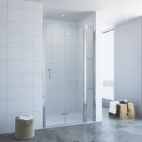 Nischentür Duschabtrennungen Duschwand Glas Falttür Glaswand Dusche Scharniertür 90x197 cm Klarglas mit Festteil Duschablagen Hebe-Senk Mechanismus Verstellbereich Montage links oder rechts möglich