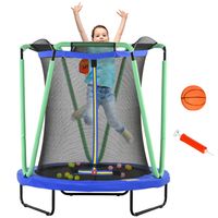 ZONEKIZ Kindertrampolin, Trampolin für Kinder mit Sicherheitsnetz, Ø140 cm Gartentrampolin mit Basketballkorb, Basketball, 20 Spielbällen, für 3-10 Ja