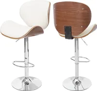 Barová židle Foxrock, barová židle, dřevěný ohýbaný retro design  ořechový vzhled, Imitace kůže krémová