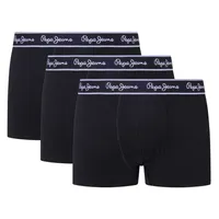 Pepe Jeans Herren Trunks, 3er Pack - Unterwäsche, Baumwolle, Logobund, einfarbig Schwarz M