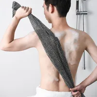 100cm Duschtücher mit 2 Seiten zum Schrubben und Waschen, Peeling Körperpeeling Handtuch, Extra langes Badetuch (schwarze Streifen)