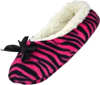 Damen-Slipper Hausschuhe mit Schleife - Zebra/Pink - 35-38