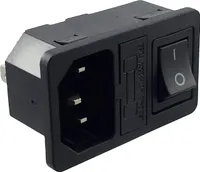 Kaltgeräte Steckverbinder Stecker C-14 mit schwarze Schalter und Sicherung 10A/250V