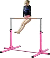 HOMCOM gymnastická vodorovná tyč, výškově nastavitelná vodorovná tyč s 13 stupni, vodorovná tyč ze dřeva a robustní ocelové konstrukce, nosnost až 75 kg, pro děti 3+, vnitřní, venkovní, růžová barva