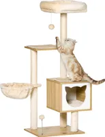 PawHut Kratzbaum Katzenbaum mit Katzenhöhle Plattform Höhe 126 cm Kletterbaum aus Holz Katzenkratzbaum Spanplatte Sisal Kurzplüsch Beige 48 x 40 x 126 cm