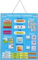 Navaris Kalender Tafel für Kinder - Lerntafel Jahreszeiten Uhr - Magnet Spiel Lernuhr - Kinderkalender Jahreskalender - magnetisch - blau - deutsch
