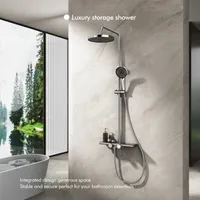 Homelody Duschsystem Chrom,Duschgarnitur für Bad,Dusche Komplett mit Lagerregal,Duschset Edelstahl, Duschgarnitur mit 400MM*110MM Große Lagerplattform