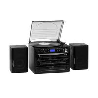 auna 388-DAB+ Stereoanlage - 20 W max. 2 x Lautsprecher, Bluetooth, FM, DAB+ Radiotuner, Plattenspieler, CD-Player, MP3-Funktion, 2 x Kassettendeck, USB, SD-Slot, Fernbedienung, schwarz