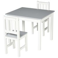 Kindermöbel Kiefer+MDF Grau+Weiß 60 x 50 x 48 cm HOMCOM 3-TLG Kindersitzgruppe mit Kindertisch 2 Stühle für 3 