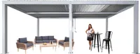 Pergola HWC-L46, zahradní pavilon z lamelového roštu, 11cm hliníkový rám, odolný proti dešti, 3x6m  bílá