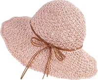 Frauen Strohhut Damen Sonnenhut Atmungsaktiv Sommerhut Sonnencreme  Faltbar Fischerhut   Rosa