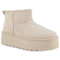 VAN HILL Damen Warm Gefütterte Winter Boots Bequeme Plateau Vorne Schuhe 840781, Farbe: Beige, Größe: 38