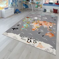 TT Home Kinderteppich Babyzimmer Teppich Kinderzimmer Rutschfest Tiere Weltkarte Autos Größe 160x220 cm