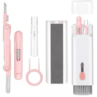 Tastatur Reinigungsset 7-in-1,Reinigungswerkzeuge,Kopfhörer-Reinigungsset & Bildschirmreiniger-Kit für Laptop/Tastatur/Kopfhörer usw(Rosa）