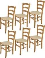 t m c s Tommychairs - 6er Set Stühle VENICE für Küche und Esszimmer, robuste Struktur aus lackiertem Buchenholz Farbton Eichenholz und gepolsterte Sitzfläche mit STOFF Farbe Hanf bezogen