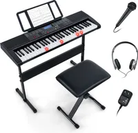 COSTWAY Přenosný elektronický keyboard s 61 klávesami, stojanem a stoličkou, kompletní digitální piano s 600 tóny, 400 rytmy