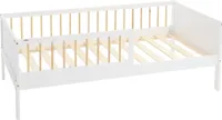 ML-Design Kinderbett mit Lattenrost und Rausfallschutz, 80x160 cm, Weiß/Natur, Massivholz Einzelbett für Kinder, Jungen & Mädchen