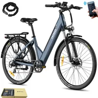 City E-Bike Rostfreie Aluminiumlegierung bis zu 90 km-110 km, Elektrofahrrad 27,5 Zoll, Wasserdicht IP54, Unisex Fahrrad mit 7 Gang und App, Blau