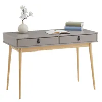 Schreibtisch WANDA mit 2 Schubladen aus Massivholz grau/natur - Bürotisch mit konischen Beinen, Home Office Büromöbel mit Stauraum