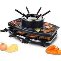 Syntrox Germany 3 v 1 raclette gril s fondue pro 8 osob - nepřilnavý povrch, plynulá regulace teploty, 1100 W