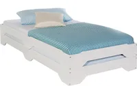 Stapelbett 2er Set Gästebett RONNY Einzelbett Stapelliege Kiefer massiv weiß Bett 90x200 cm Kinderbett Jugendbett
