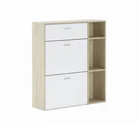 Schuhregal model Wind, 2 Schwingtüren und Schublade, 90x26x101,5cm, Eiche farbe und Weiß, für 12 Paar Schuhe