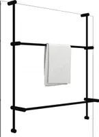 DEUSENFELD Edelstahl Handtuchhalter für Glaswand, Duschwand, für 4-8mm, 600x700mm, Stufenlos höhenverstellbar, 2 oder 1 Halter, matt schwarz